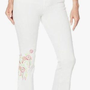DG2 by Diane Gilman Neon Embroidered KickFlare Crop Jean 697-735 White Size 16PW